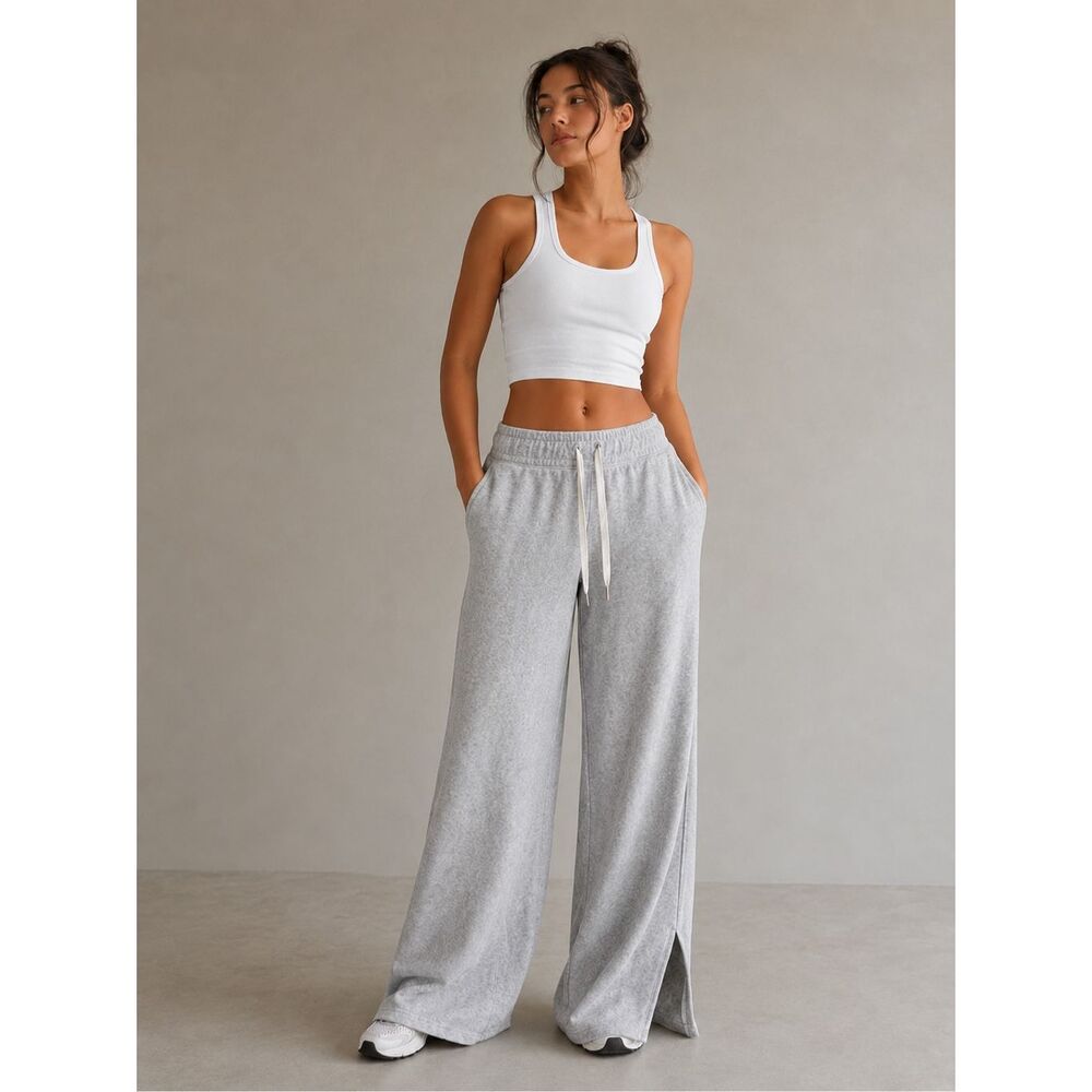 NWOT Lululemon Side Split Fleece Wide Leg Lounge Pant Heather Alo aesthetic Gray